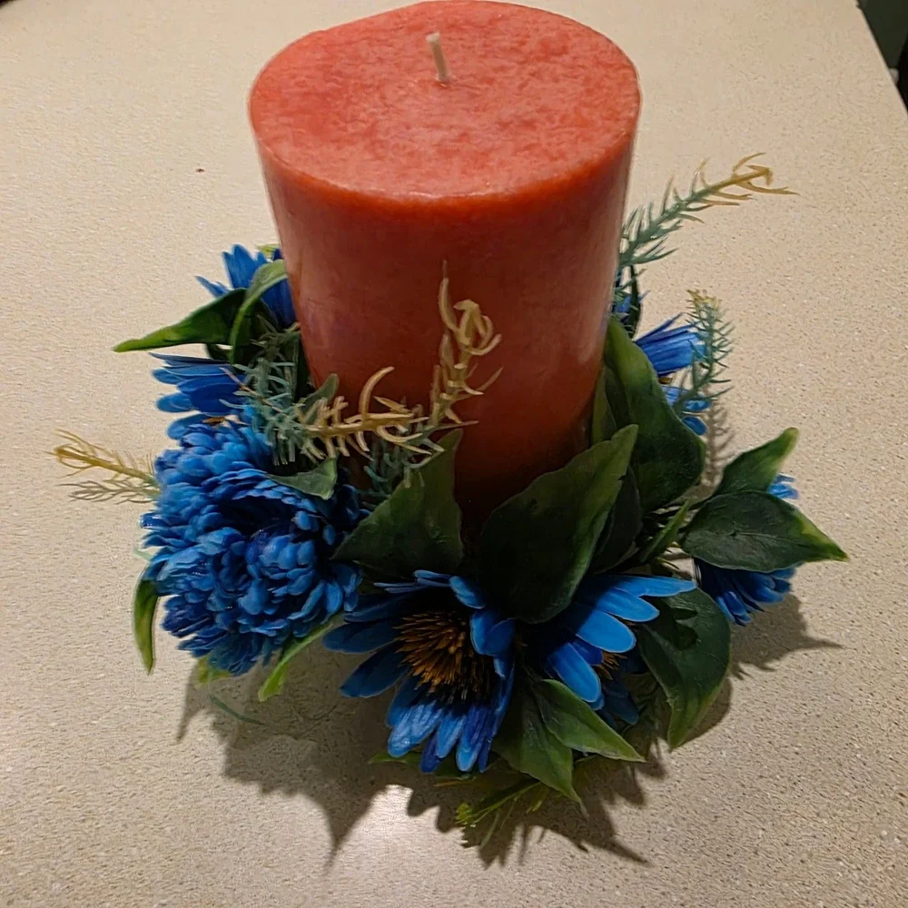 Vintage Plastic Floral Pillar Candle Ring Wreath 7